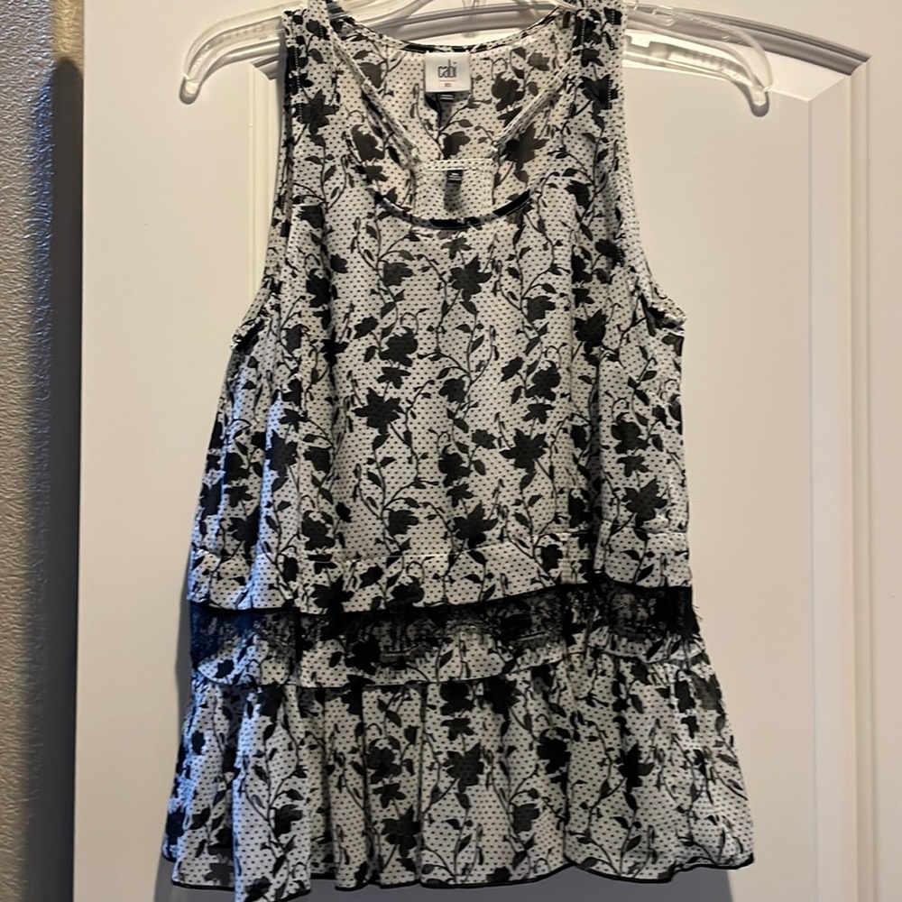 CAbi Black & White Floral Top  #5907